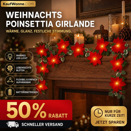 🎄 Weihnachts‐Poinsettia‐Lichterkette, bunte Weihnachtsstern‐Blumen‐LED‐Lichterkette für Dekoration, Innen‐ und Außeneinsatz