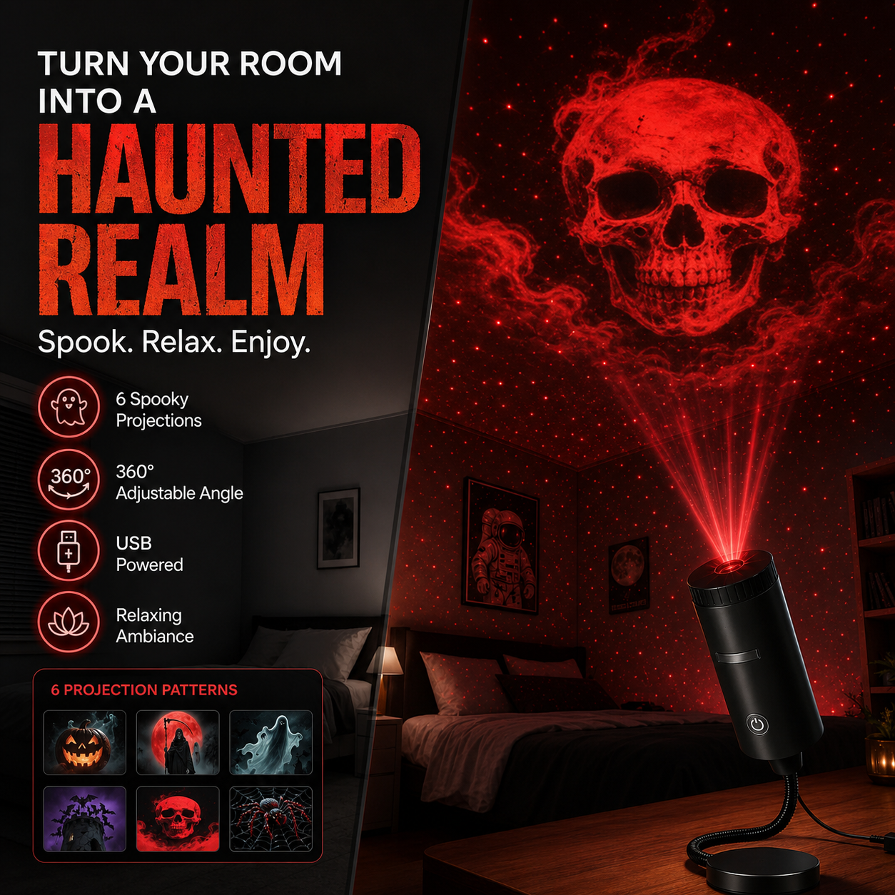 👻👻Plug-&-Play HD Star Projector: Halloween 6-Disc Set