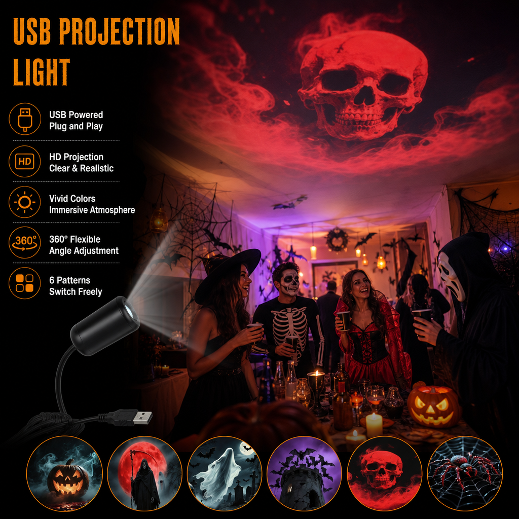 👻👻Plug-&-Play HD Star Projector: Halloween 6-Disc Set